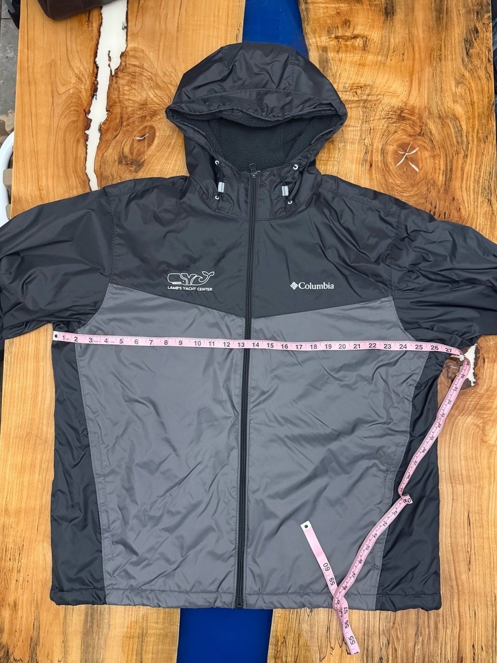 Columbia XL Hooded Fleece Lined Jacket Gray Black Full Zip Windbreaker Coat - Picture 5 of 13